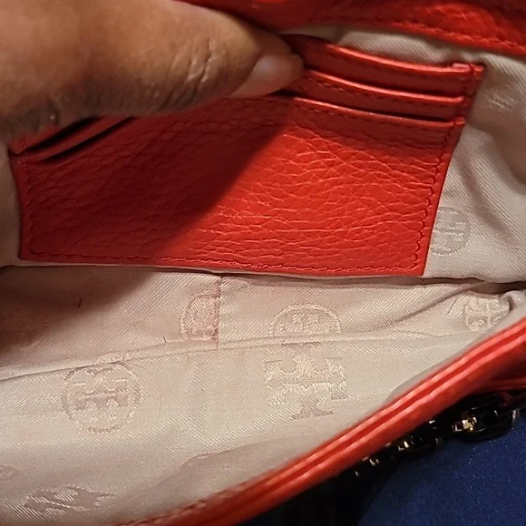 Tory Burch Cross Body Bag pebbled leather Red
